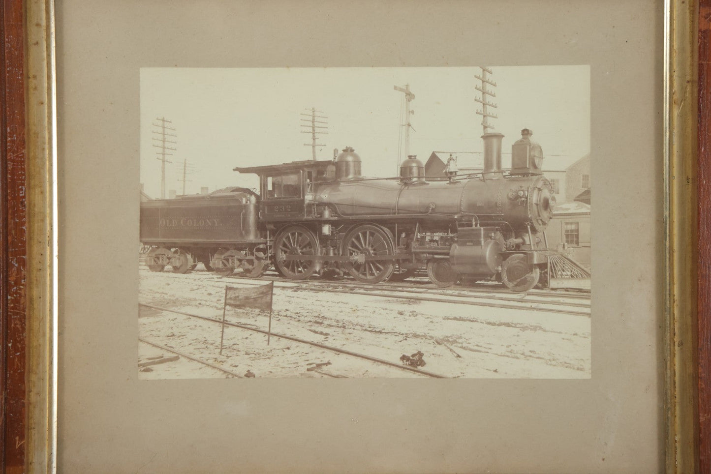 Lot 053 - Antique Boarded Photograph Of Locomotive No. 232, Old Colony Railroad, In Frame,  15-1/4" x 13-1/8"