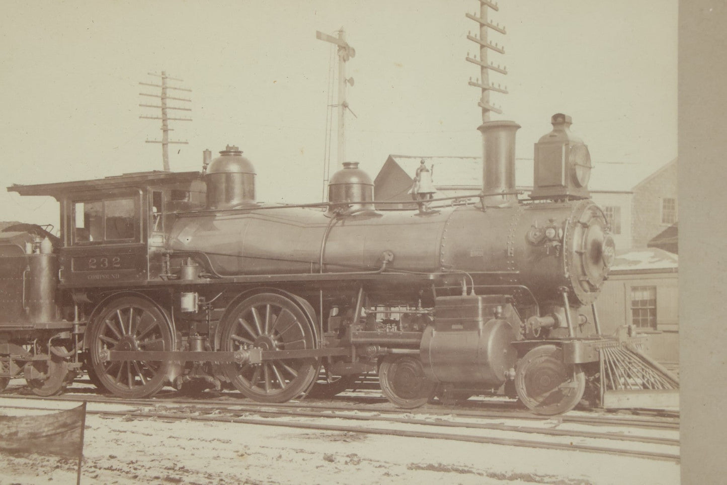 Lot 053 - Antique Boarded Photograph Of Locomotive No. 232, Old Colony Railroad, In Frame,  15-1/4" x 13-1/8"