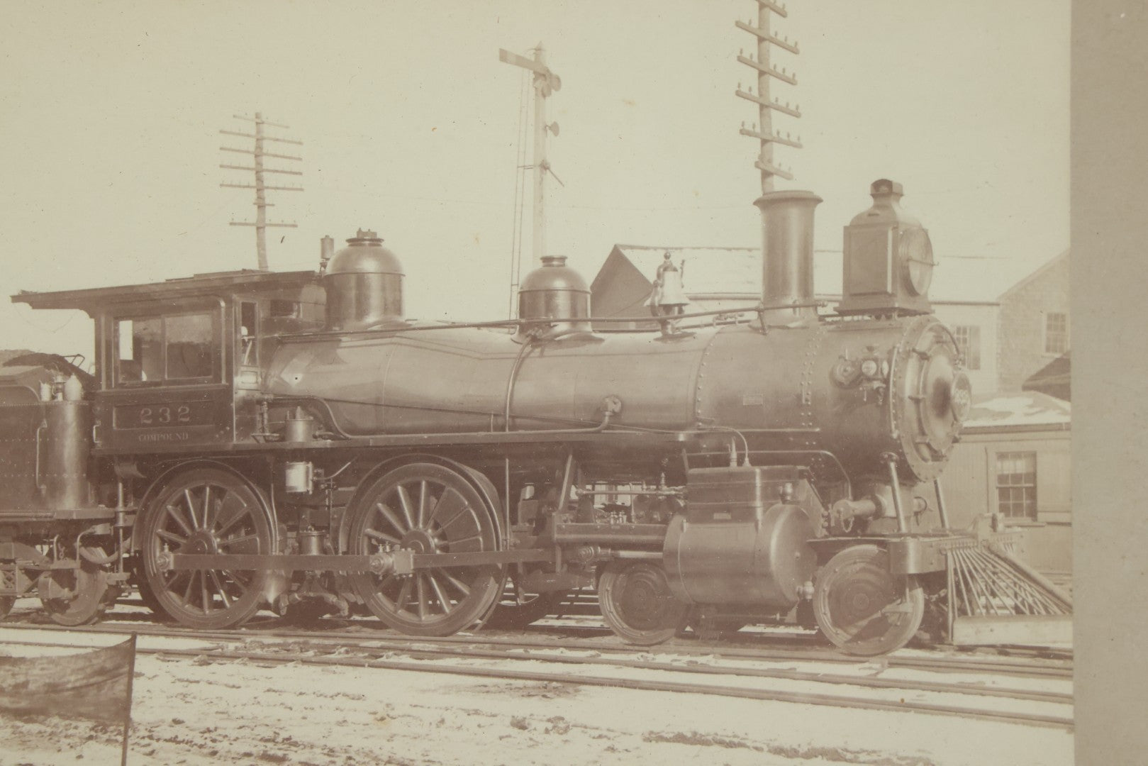 Lot 053 - Antique Boarded Photograph Of Locomotive No. 232, Old Colony Railroad, In Frame,  15-1/4" x 13-1/8"