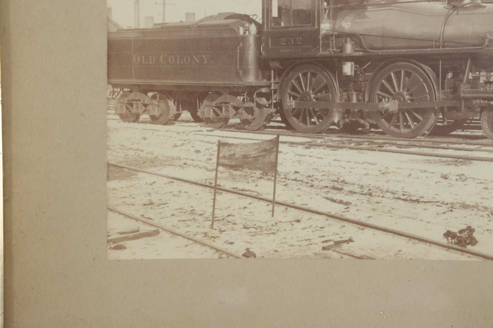 Lot 053 - Antique Boarded Photograph Of Locomotive No. 232, Old Colony Railroad, In Frame,  15-1/4" x 13-1/8"