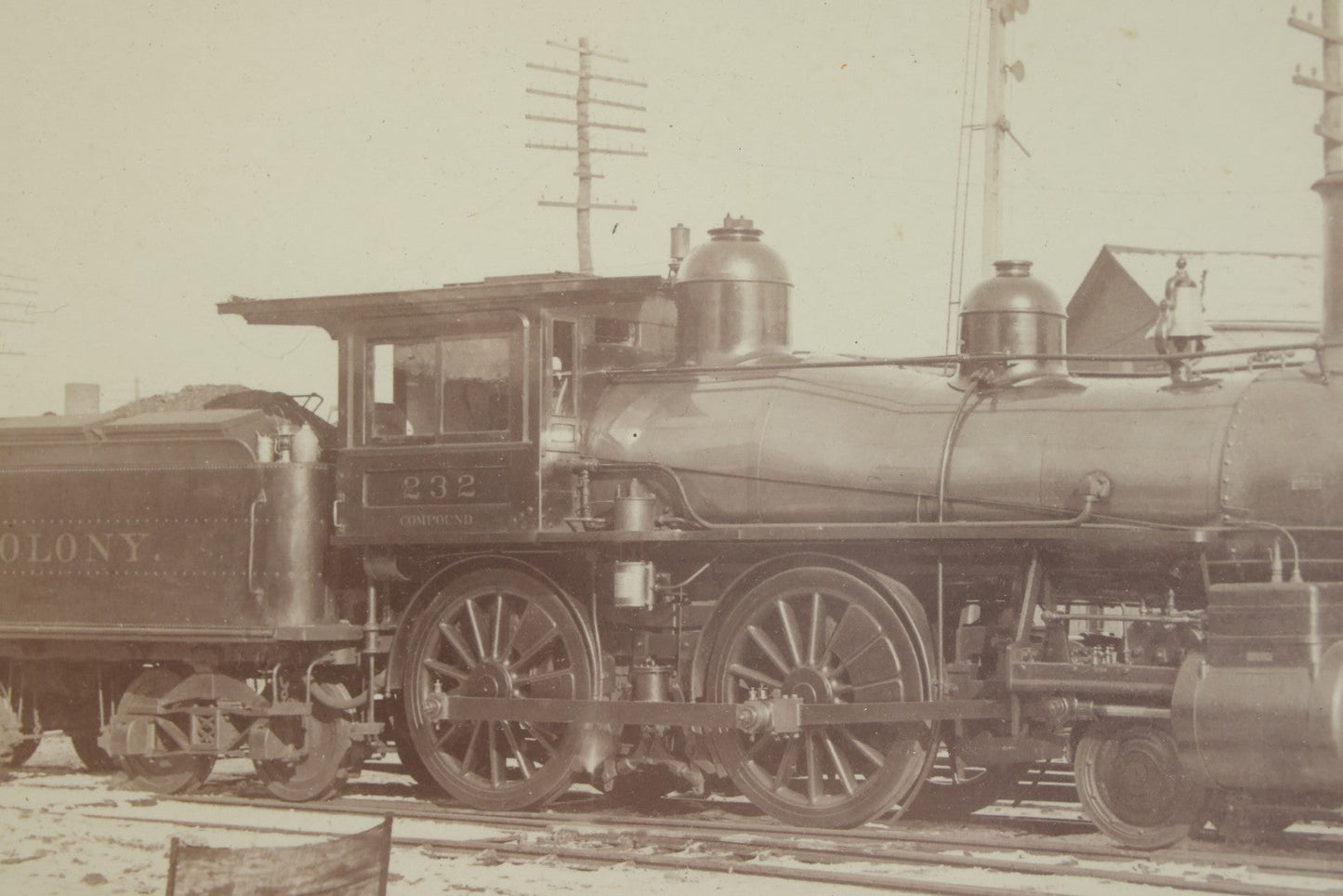 Lot 053 - Antique Boarded Photograph Of Locomotive No. 232, Old Colony Railroad, In Frame,  15-1/4" x 13-1/8"