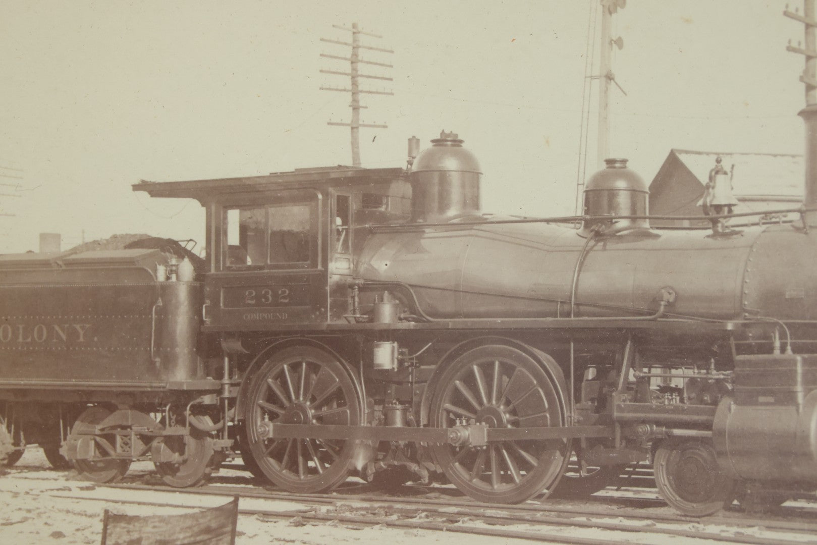 Lot 053 - Antique Boarded Photograph Of Locomotive No. 232, Old Colony Railroad, In Frame,  15-1/4" x 13-1/8"