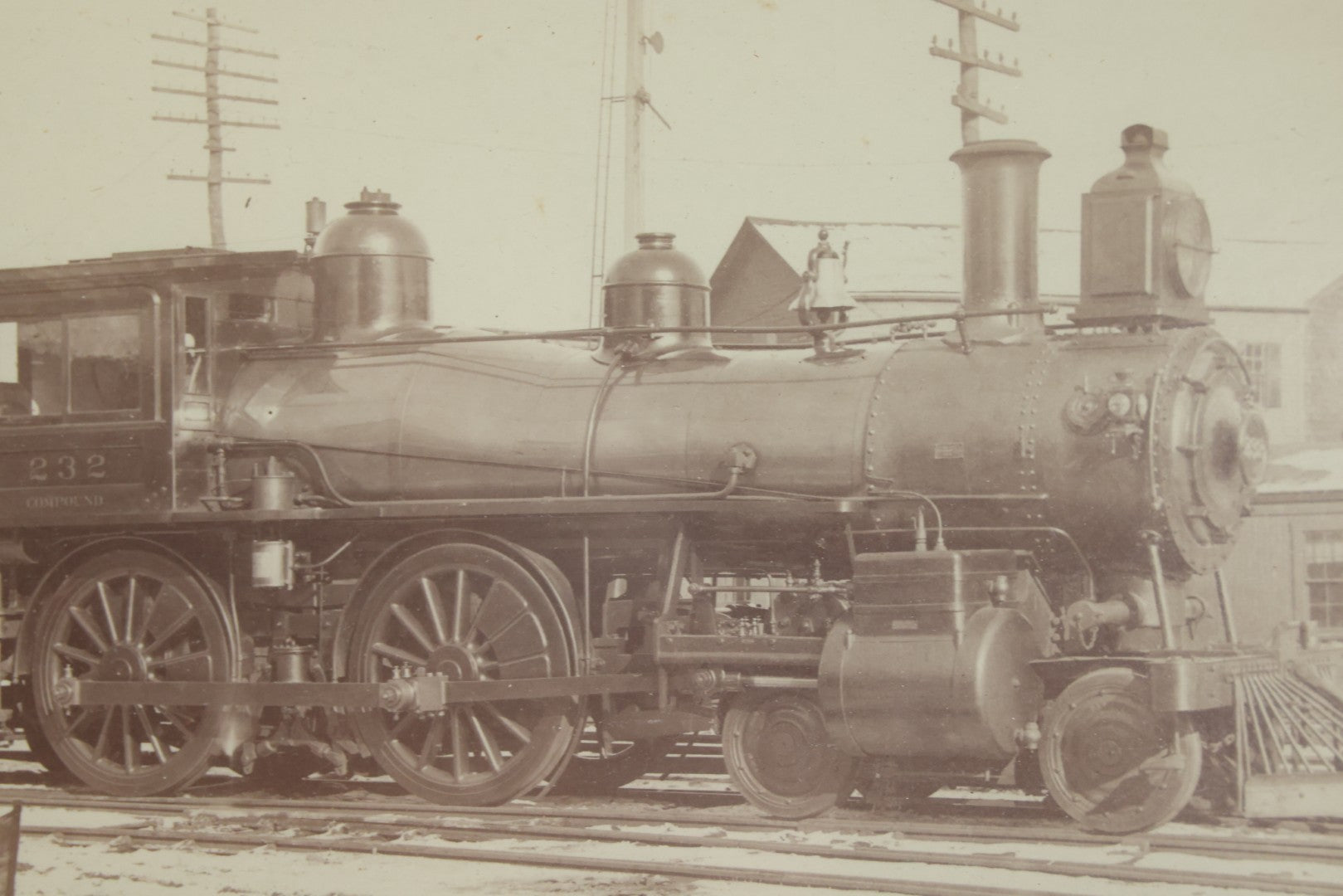 Lot 053 - Antique Boarded Photograph Of Locomotive No. 232, Old Colony Railroad, In Frame,  15-1/4" x 13-1/8"