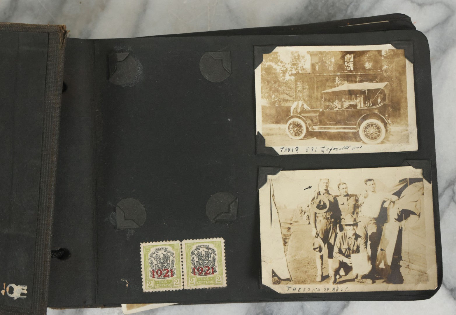 Lot 073 - Antique Snapshot Photo Album And Scrapbook With Black Cover Featuring Many Photos Of Military Men, Dogs, Hunting, Including Boxer Bill Ritchie, Circa 1920s, Belonged To F.D. Vance, Includes Poem Clippings