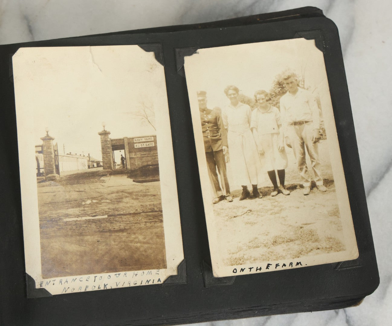 Lot 073 - Antique Snapshot Photo Album And Scrapbook With Black Cover Featuring Many Photos Of Military Men, Dogs, Hunting, Including Boxer Bill Ritchie, Circa 1920s, Belonged To F.D. Vance, Includes Poem Clippings