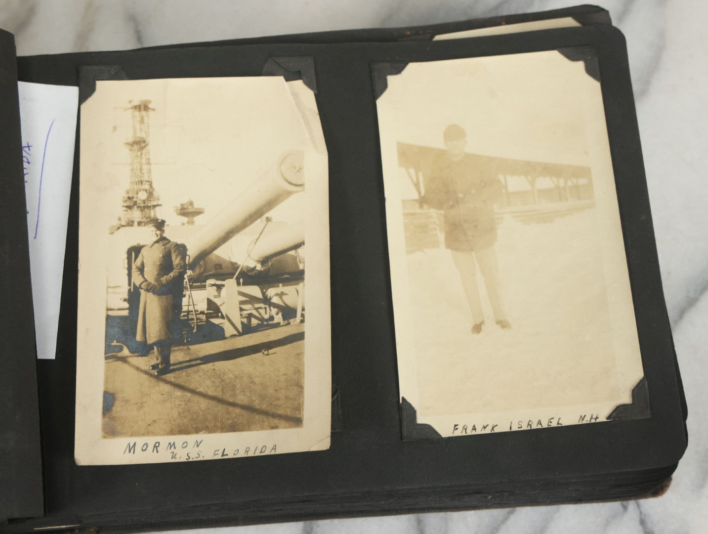 Lot 073 - Antique Snapshot Photo Album And Scrapbook With Black Cover Featuring Many Photos Of Military Men, Dogs, Hunting, Including Boxer Bill Ritchie, Circa 1920s, Belonged To F.D. Vance, Includes Poem Clippings