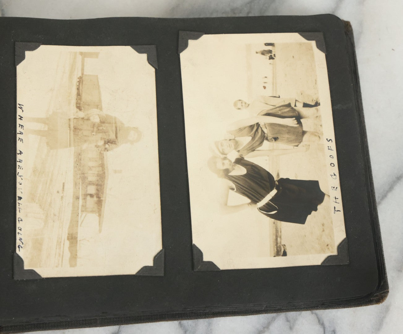 Lot 073 - Antique Snapshot Photo Album And Scrapbook With Black Cover Featuring Many Photos Of Military Men, Dogs, Hunting, Including Boxer Bill Ritchie, Circa 1920s, Belonged To F.D. Vance, Includes Poem Clippings