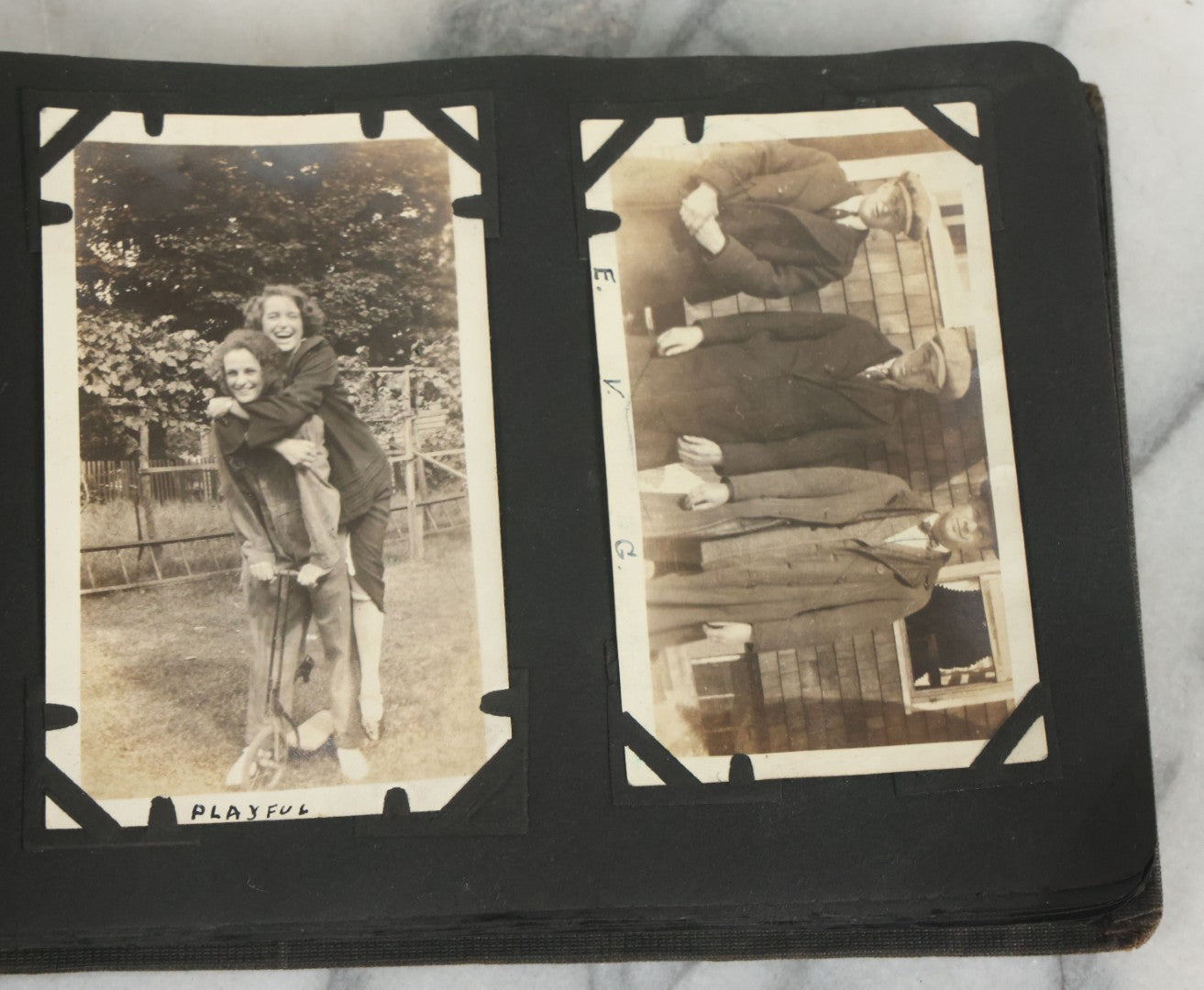 Lot 073 - Antique Snapshot Photo Album And Scrapbook With Black Cover Featuring Many Photos Of Military Men, Dogs, Hunting, Including Boxer Bill Ritchie, Circa 1920s, Belonged To F.D. Vance, Includes Poem Clippings