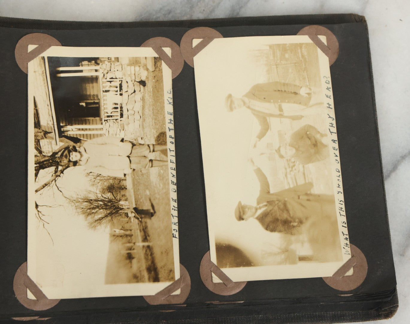 Lot 073 - Antique Snapshot Photo Album And Scrapbook With Black Cover Featuring Many Photos Of Military Men, Dogs, Hunting, Including Boxer Bill Ritchie, Circa 1920s, Belonged To F.D. Vance, Includes Poem Clippings