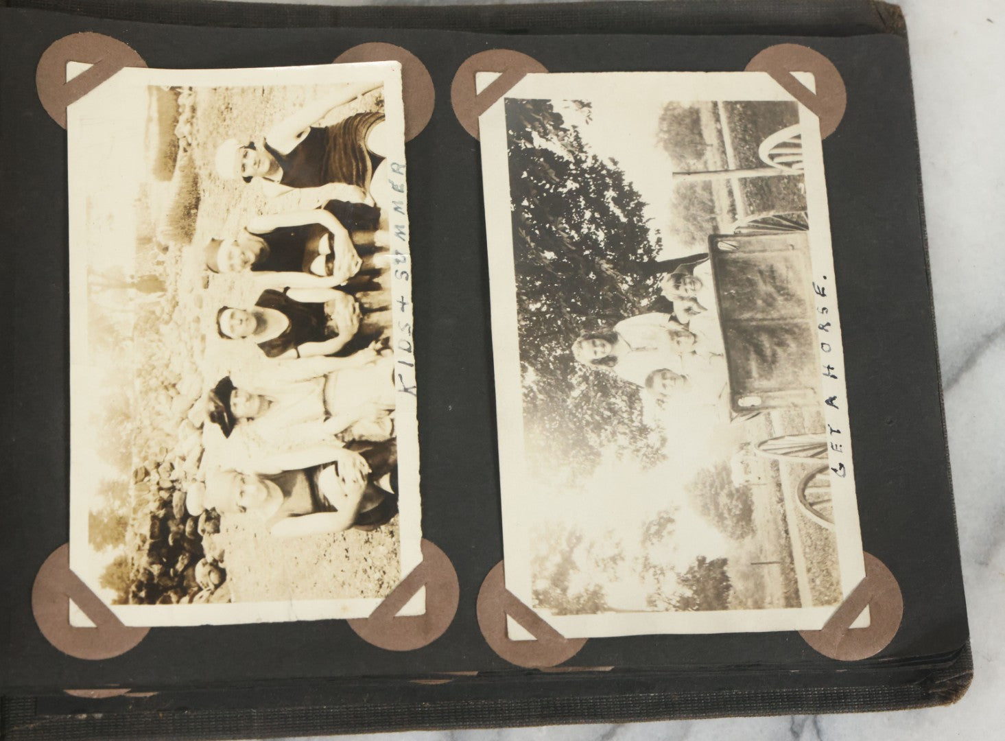 Lot 073 - Antique Snapshot Photo Album And Scrapbook With Black Cover Featuring Many Photos Of Military Men, Dogs, Hunting, Including Boxer Bill Ritchie, Circa 1920s, Belonged To F.D. Vance, Includes Poem Clippings