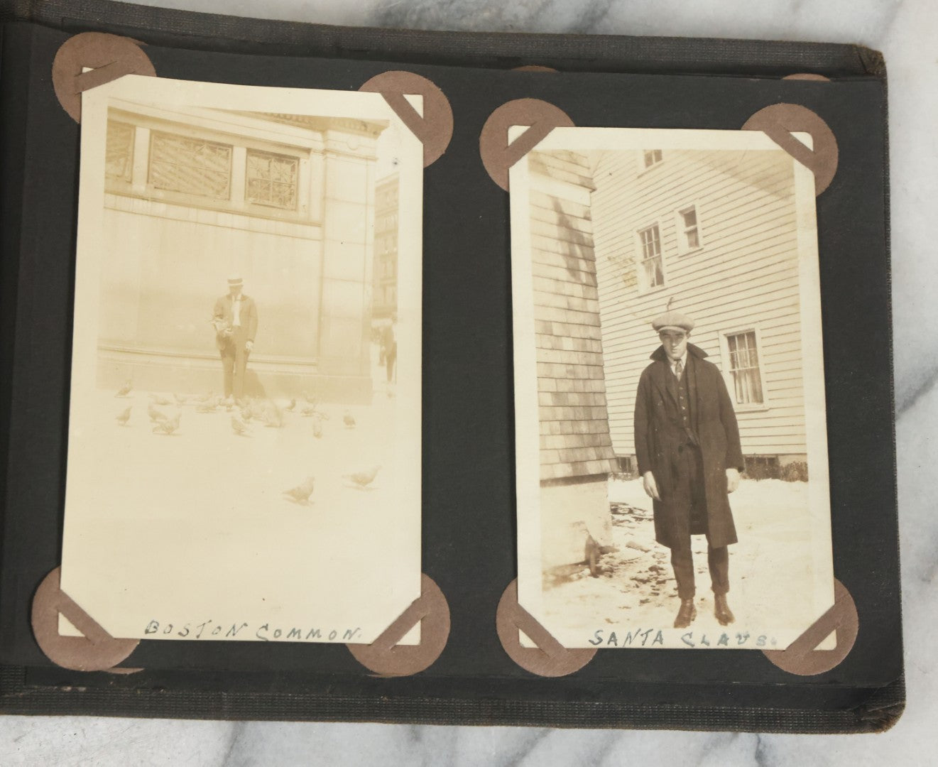 Lot 073 - Antique Snapshot Photo Album And Scrapbook With Black Cover Featuring Many Photos Of Military Men, Dogs, Hunting, Including Boxer Bill Ritchie, Circa 1920s, Belonged To F.D. Vance, Includes Poem Clippings