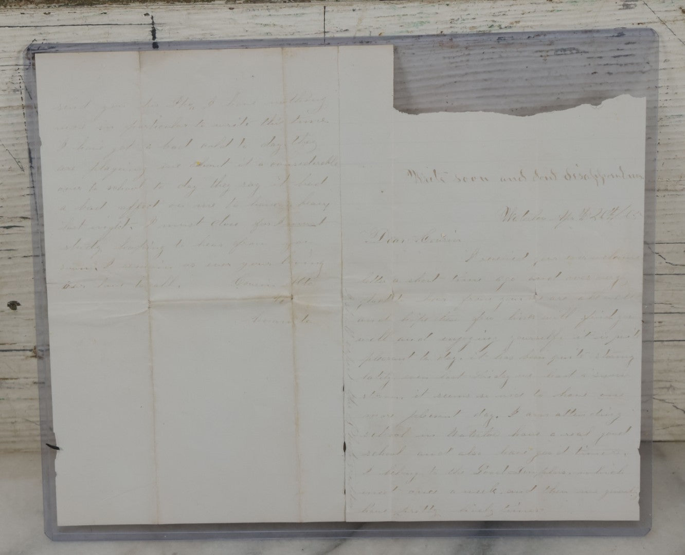 Lot 081 - Antique Handwritten Letter Dated April 26, 1865, Waterloo, New York, Mentioning The Assassination Of President Abraham Lincoln By John Wilkes Booth, With C.O.A. And Transcription, Note Loss To Upper Portion Of Paper, Includes Envelope