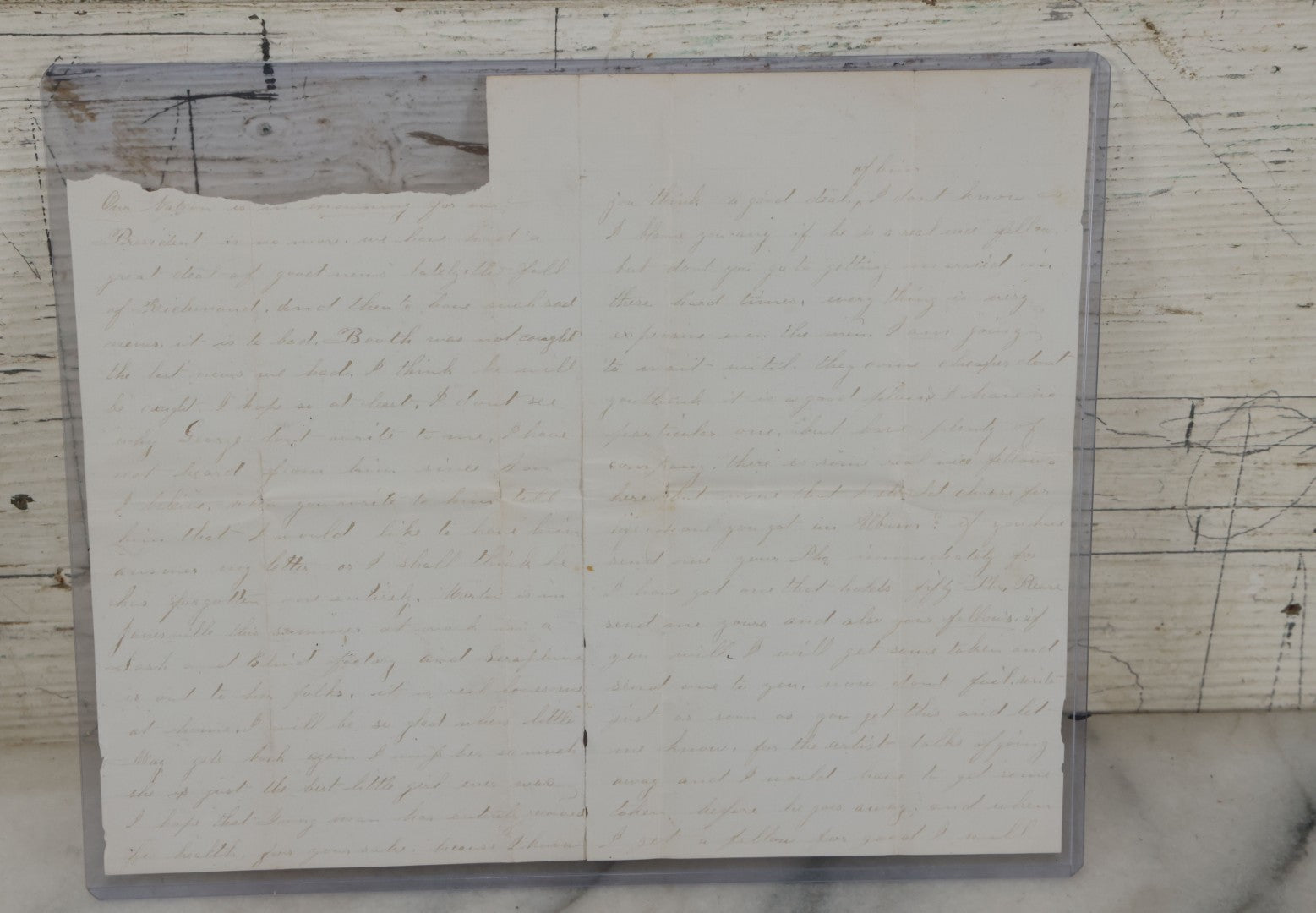 Lot 081 - Antique Handwritten Letter Dated April 26, 1865, Waterloo, New York, Mentioning The Assassination Of President Abraham Lincoln By John Wilkes Booth, With C.O.A. And Transcription, Note Loss To Upper Portion Of Paper, Includes Envelope