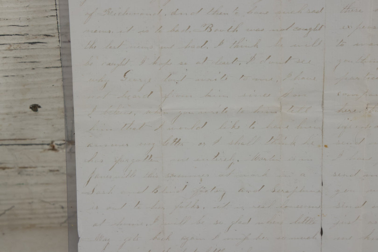 Lot 081 - Antique Handwritten Letter Dated April 26, 1865, Waterloo, New York, Mentioning The Assassination Of President Abraham Lincoln By John Wilkes Booth, With C.O.A. And Transcription, Note Loss To Upper Portion Of Paper, Includes Envelope
