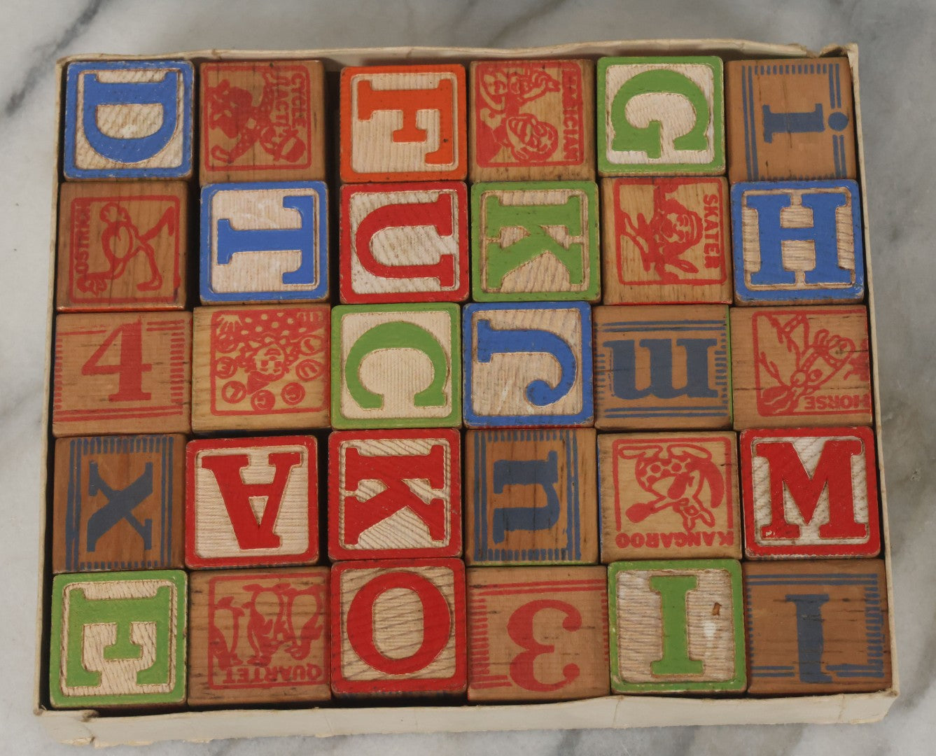 Lot 085 - Vintage Wooden Alphabet Blocks By Halsam, No. 3020, Complete Set In Original Box With Robot On Cover