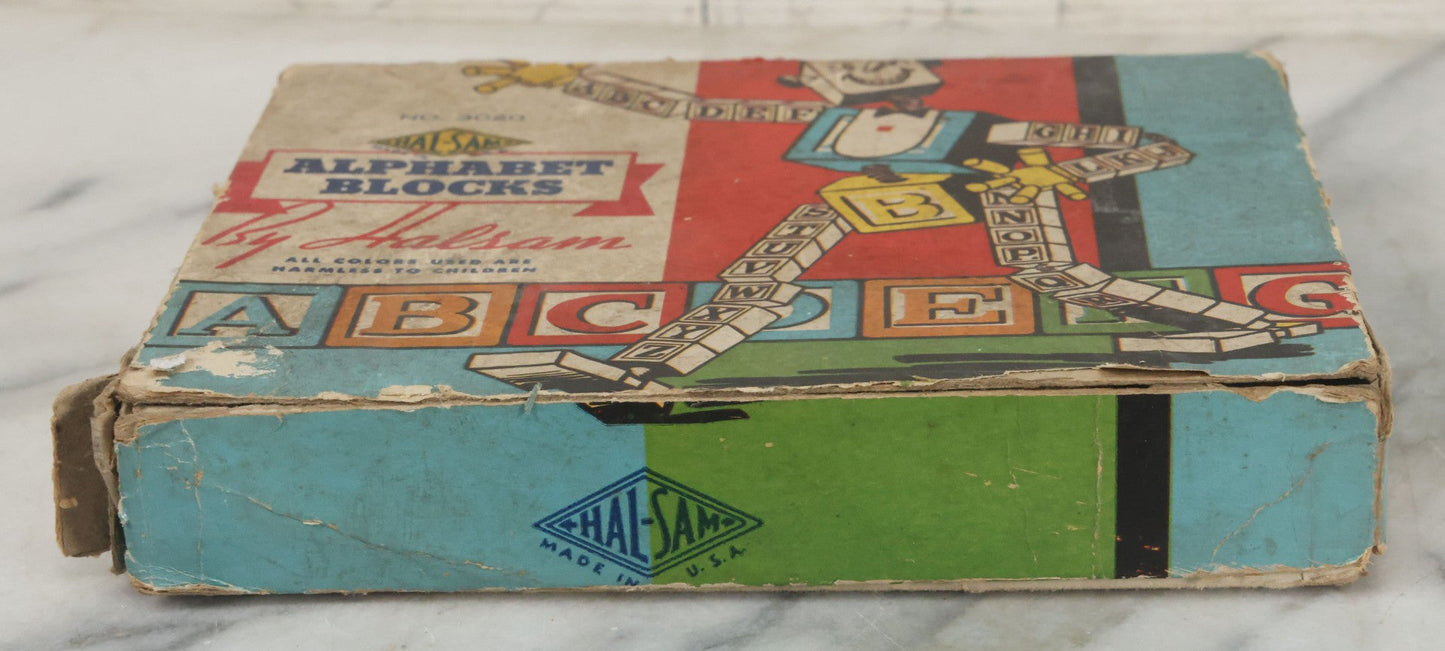 Lot 085 - Vintage Wooden Alphabet Blocks By Halsam, No. 3020, Complete Set In Original Box With Robot On Cover
