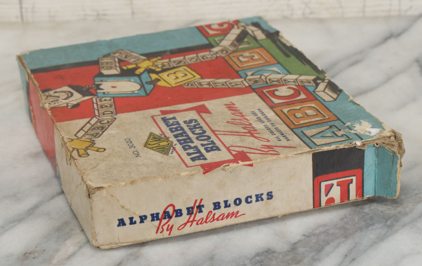 Lot 085 - Vintage Wooden Alphabet Blocks By Halsam, No. 3020, Complete Set In Original Box With Robot On Cover