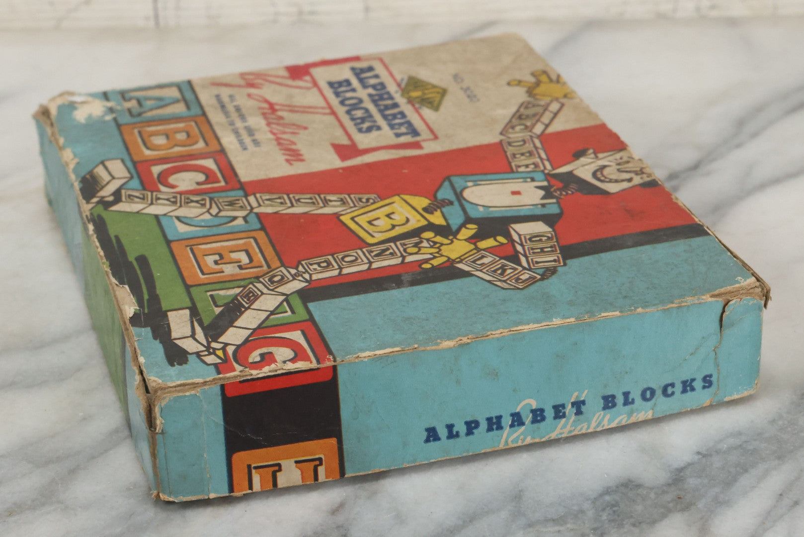 Lot 085 - Vintage Wooden Alphabet Blocks By Halsam, No. 3020, Complete Set In Original Box With Robot On Cover