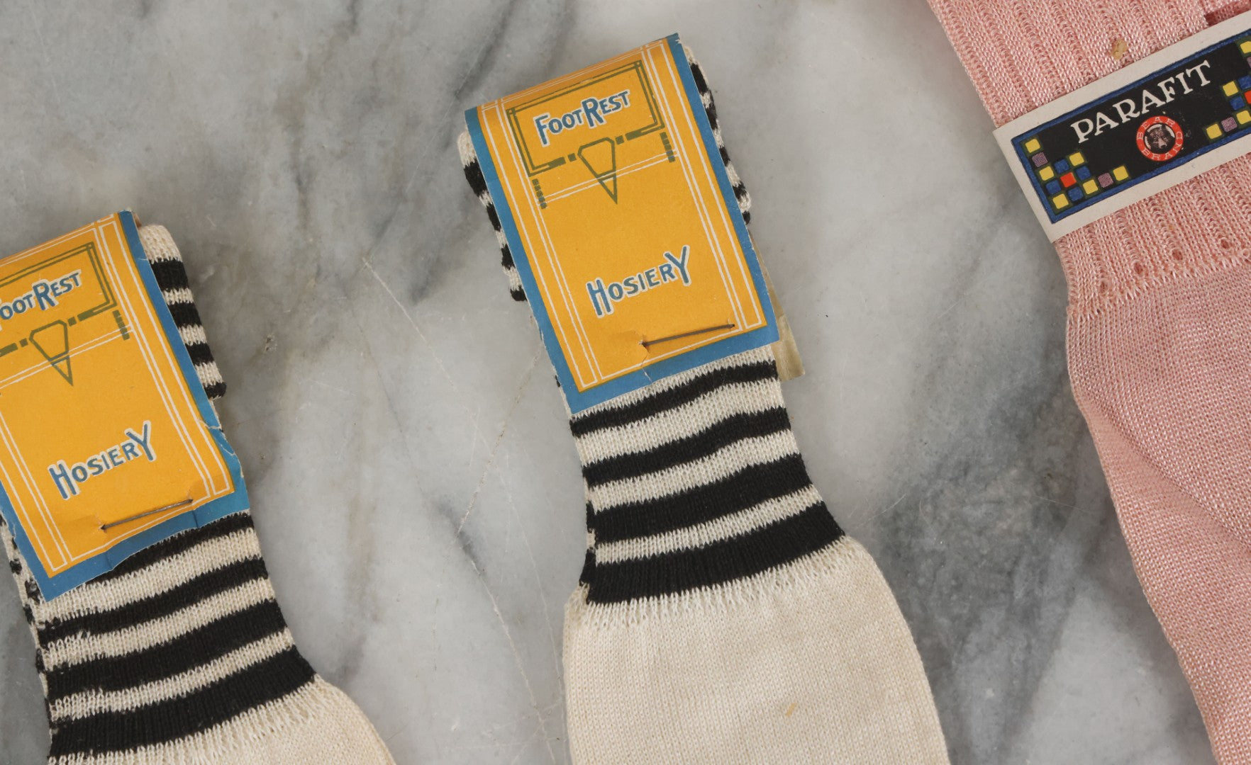 Lot 086 - Vintage Box Lot Grouping Of New Old Stock N.O.S. Hosiery (Socks) By Foot Rest Brand In Advertising Box, Also With Bear Brand Pair Of Socks (4 Pairs Total)