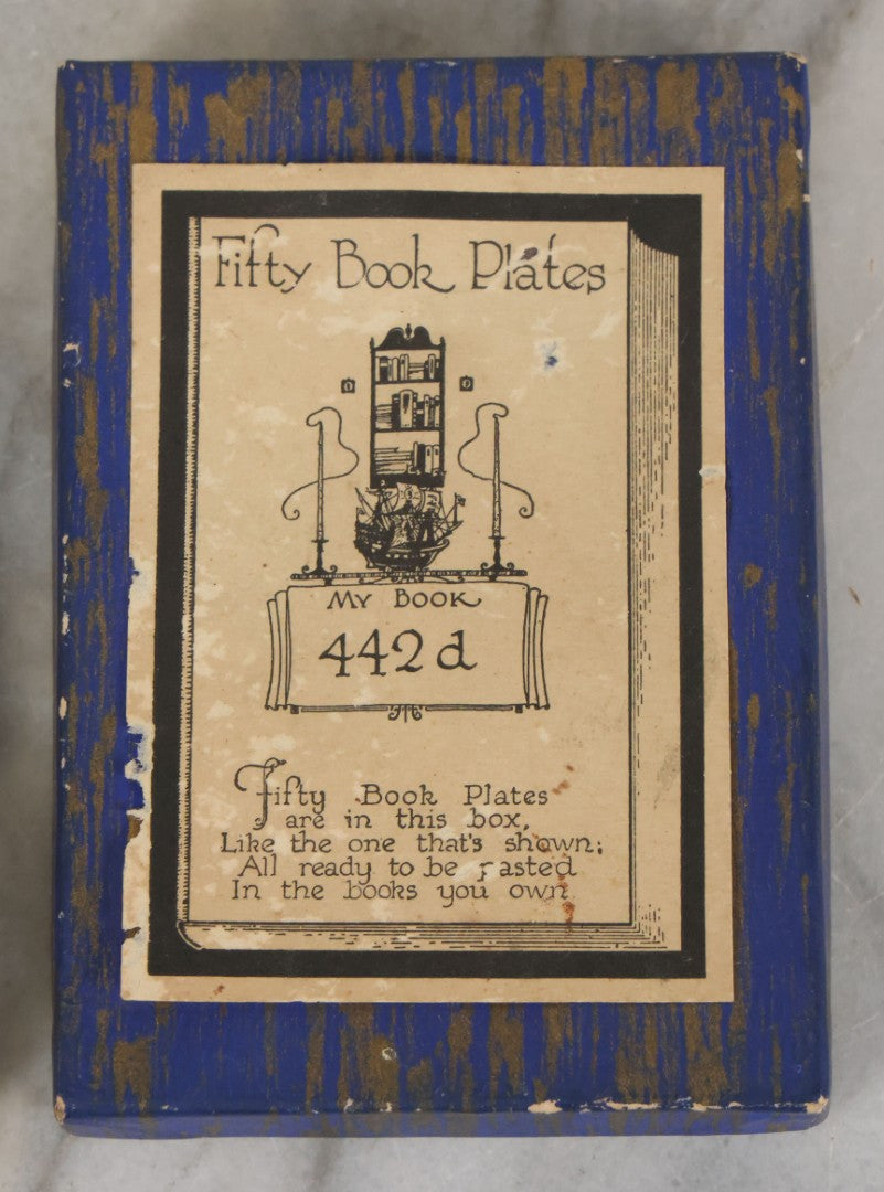 Lot 087 - Vintage New Old Stock N.O.S. Box Of Approximately 50 Book Plates With Bookshelf Candle And Ship Illustration In Original Packaging