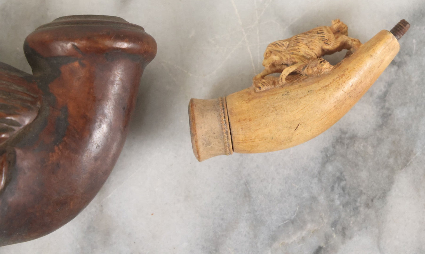 Lot 094 - Pair Of Vintage Carved Pipes With No Stems, Including Dog And Man With Mutton Chops