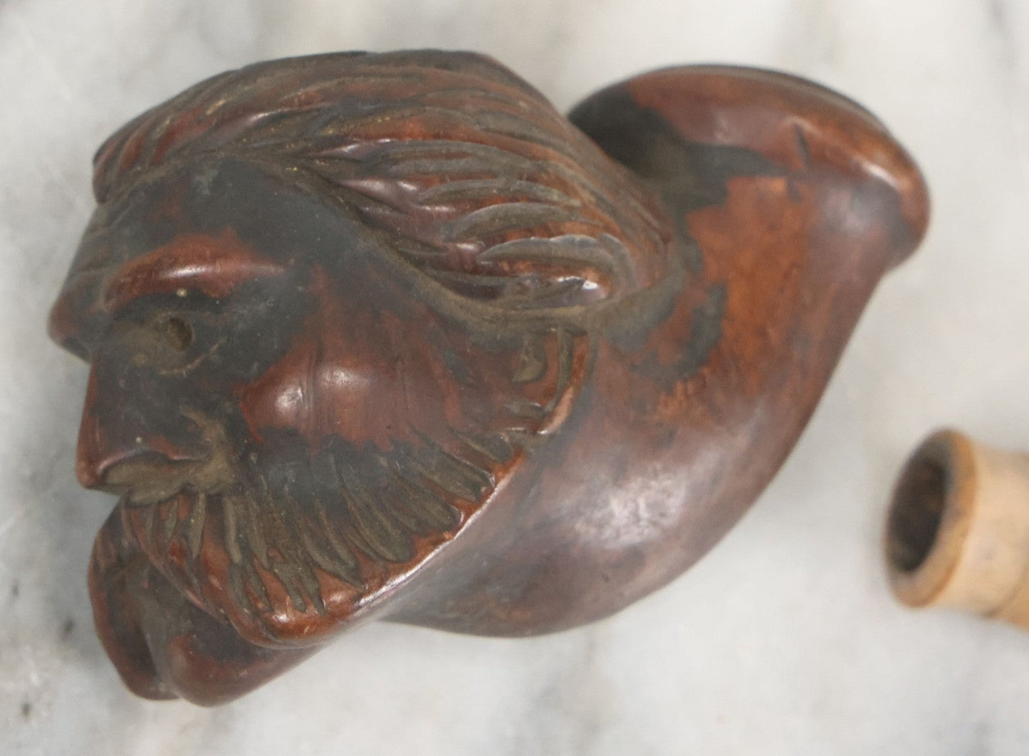 Lot 094 - Pair Of Vintage Carved Pipes With No Stems, Including Dog And Man With Mutton Chops