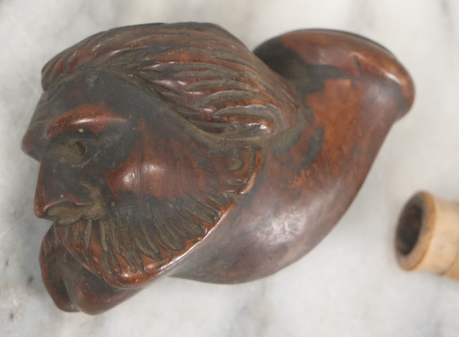 Lot 094 - Pair Of Vintage Carved Pipes With No Stems, Including Dog And Man With Mutton Chops