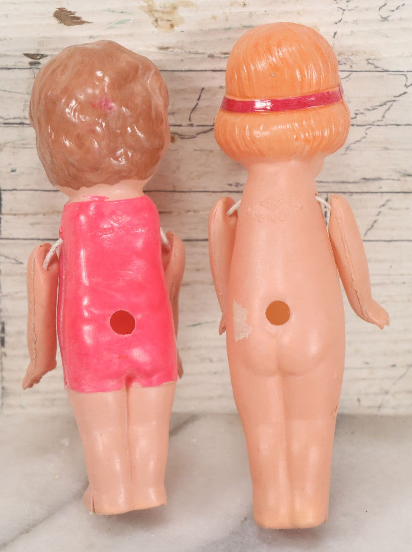 Lot 096 - Pair Of Vintage Celluloid Flapper Dolls, Made In Japan, One With Pink Headband And One With Pink Swimsuit