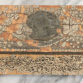 Lot 101 - Antique Wooden Box With Chippy Paint And Metal Adornment Featuring Man In Hat