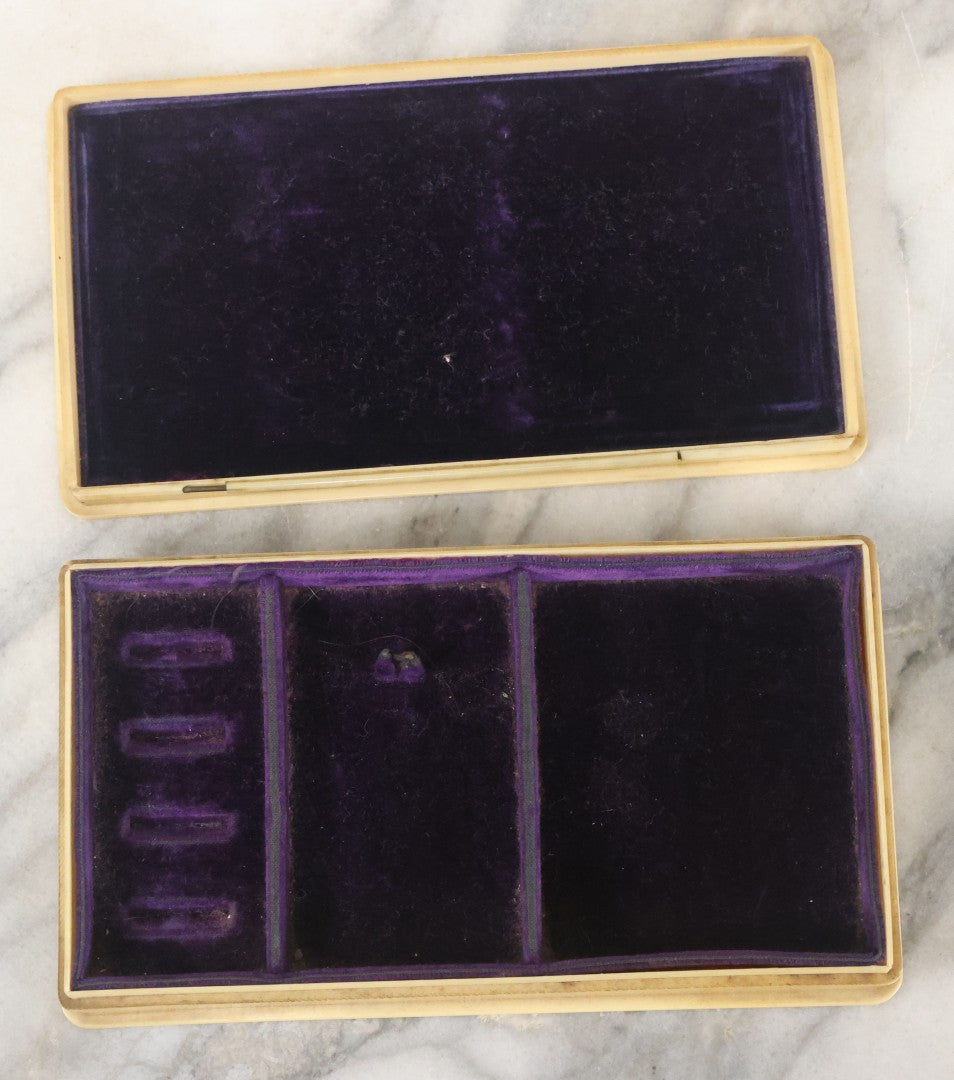 Lot 102 - Antique Celluloid Dresser Jewelry Box With Monogram, L.H.J., Purple Velvet Lining, Note Hinge Broken, Top Lifts Off