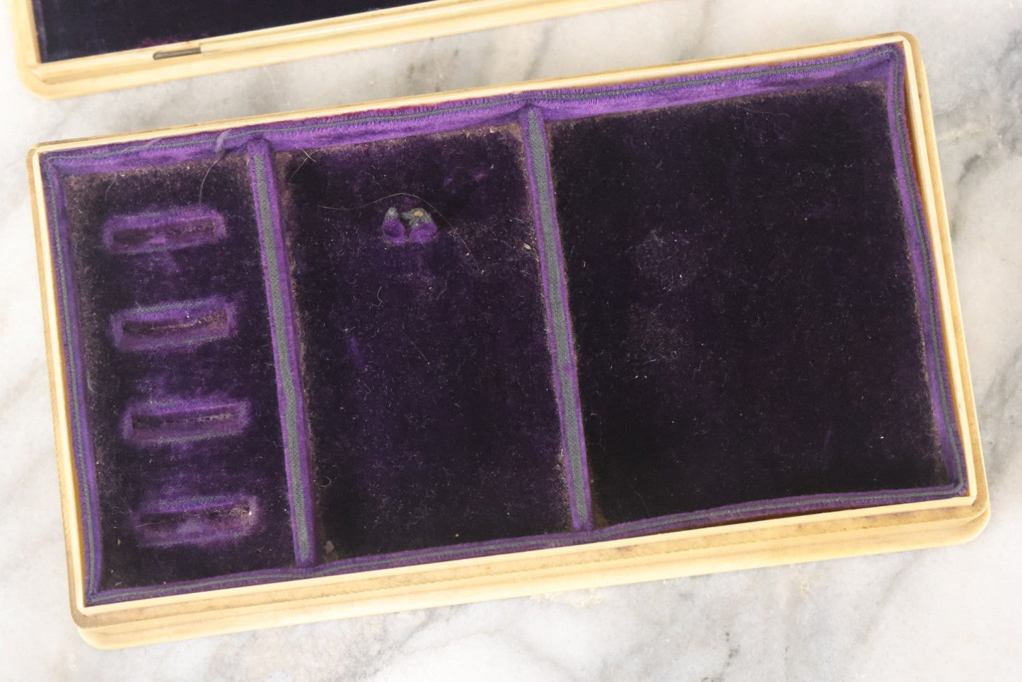 Lot 102 - Antique Celluloid Dresser Jewelry Box With Monogram, L.H.J., Purple Velvet Lining, Note Hinge Broken, Top Lifts Off