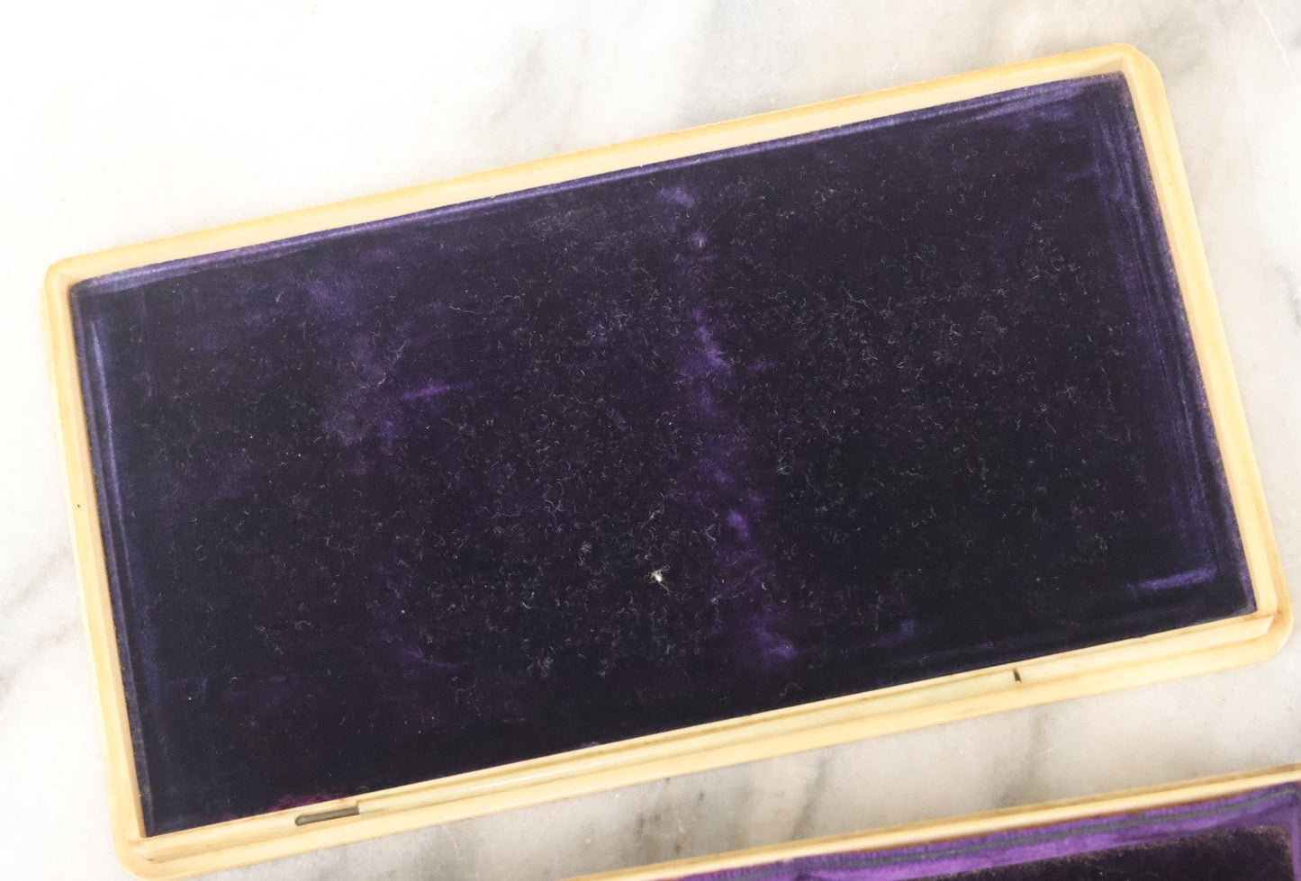 Lot 102 - Antique Celluloid Dresser Jewelry Box With Monogram, L.H.J., Purple Velvet Lining, Note Hinge Broken, Top Lifts Off