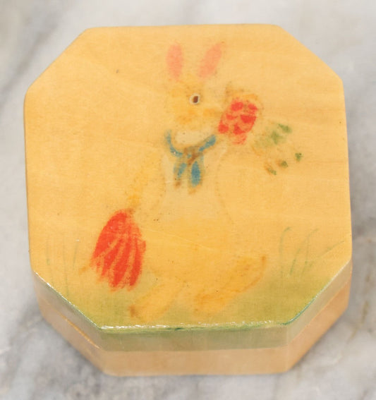 Lot 103 - Vintage Decorated Wooden Ring Box With Painted Easter Bunny And Lacquered Finish