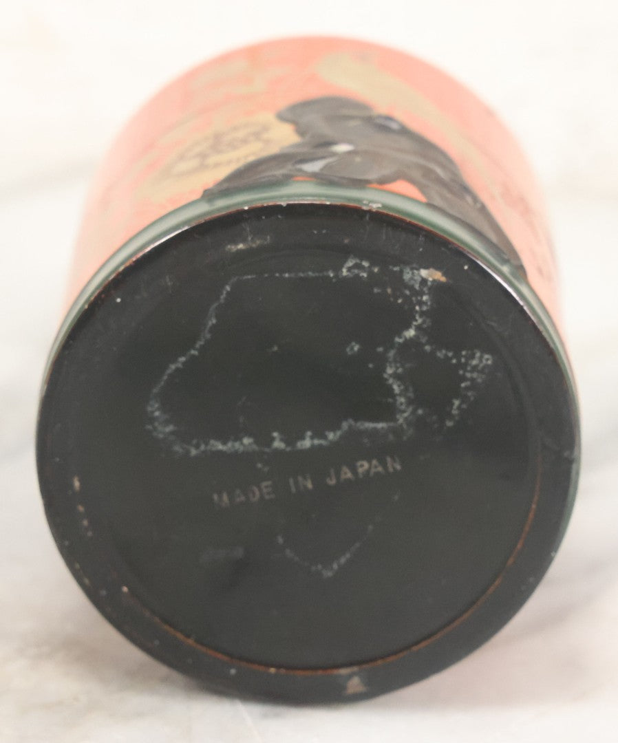 Lot 104 - Vintage Orange Tea Tin With Hand Painted Bird And Flower Details, Foo Dog Lid Handle, Made In Japan