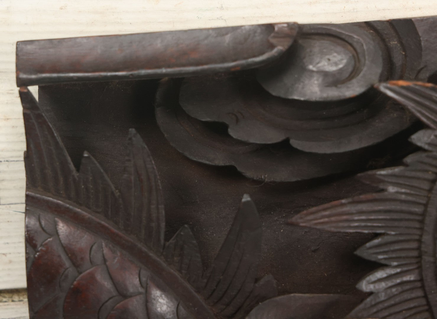 Lot 001 - Antique Hand Carved Wood Relief Plaque With Dragons, 16" x 12-1/2"