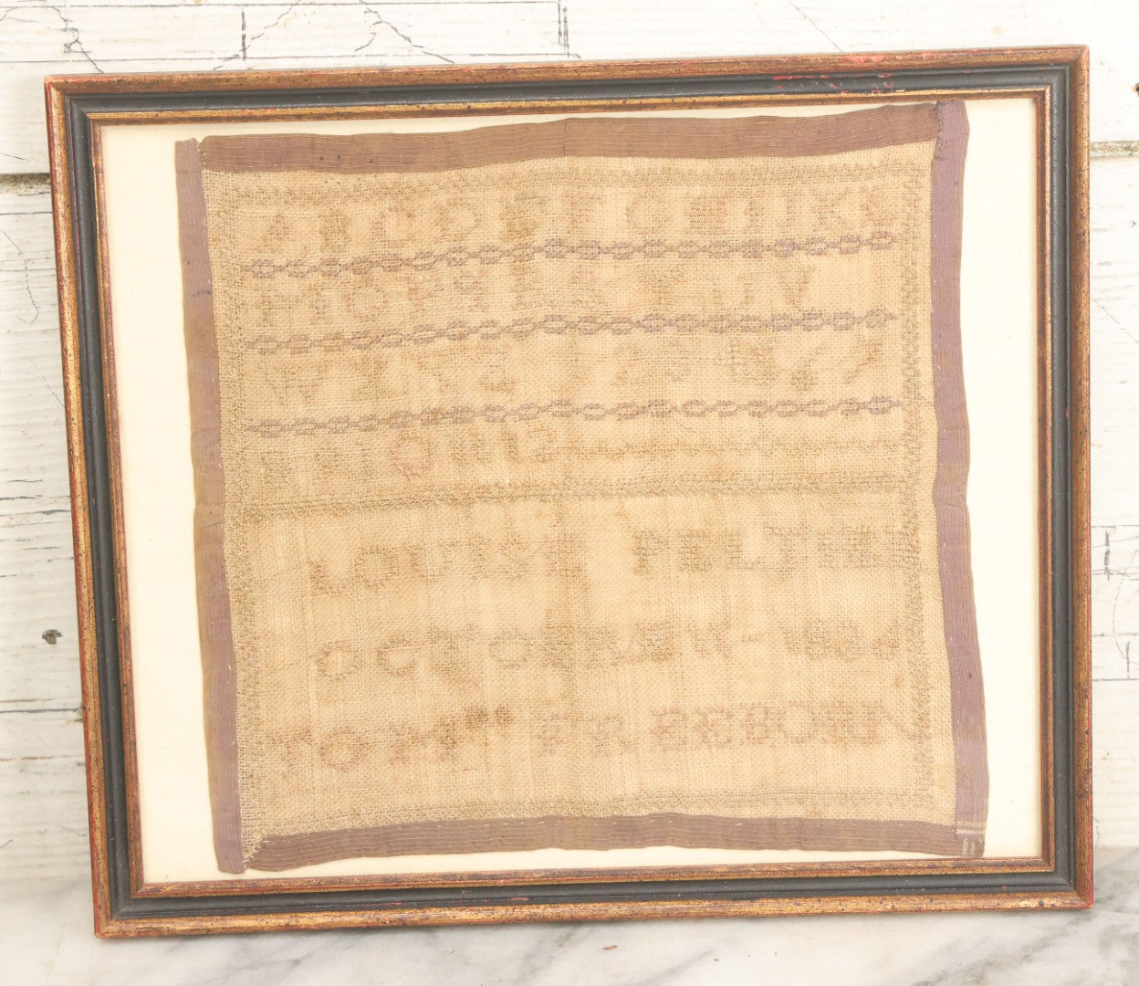 Lot 003 - Antique Needlework Sampler With Letters And Numbers, Signed Louise Peltier, Tom Freeborn, Dated 1836, In Frame, 11-1/2" x 9-7/8"
