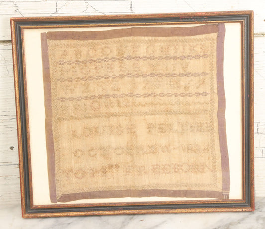 Lot 003 - Antique Needlework Sampler With Letters And Numbers, Signed Louise Peltier, Tom Freeborn, Dated 1836, In Frame, 11-1/2" x 9-7/8"