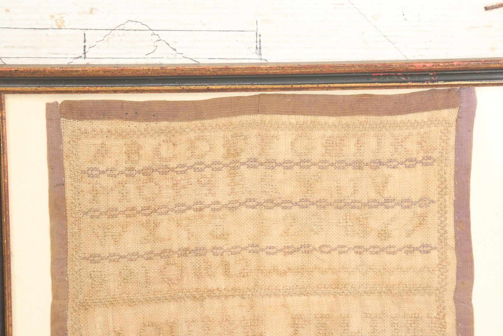 Lot 003 - Antique Needlework Sampler With Letters And Numbers, Signed Louise Peltier, Tom Freeborn, Dated 1836, In Frame, 11-1/2" x 9-7/8"