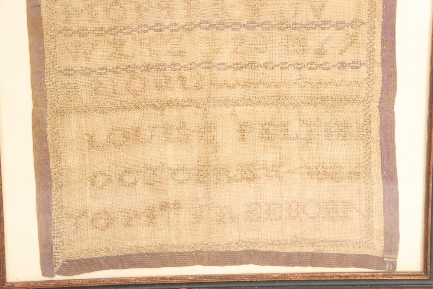 Lot 003 - Antique Needlework Sampler With Letters And Numbers, Signed Louise Peltier, Tom Freeborn, Dated 1836, In Frame, 11-1/2" x 9-7/8"