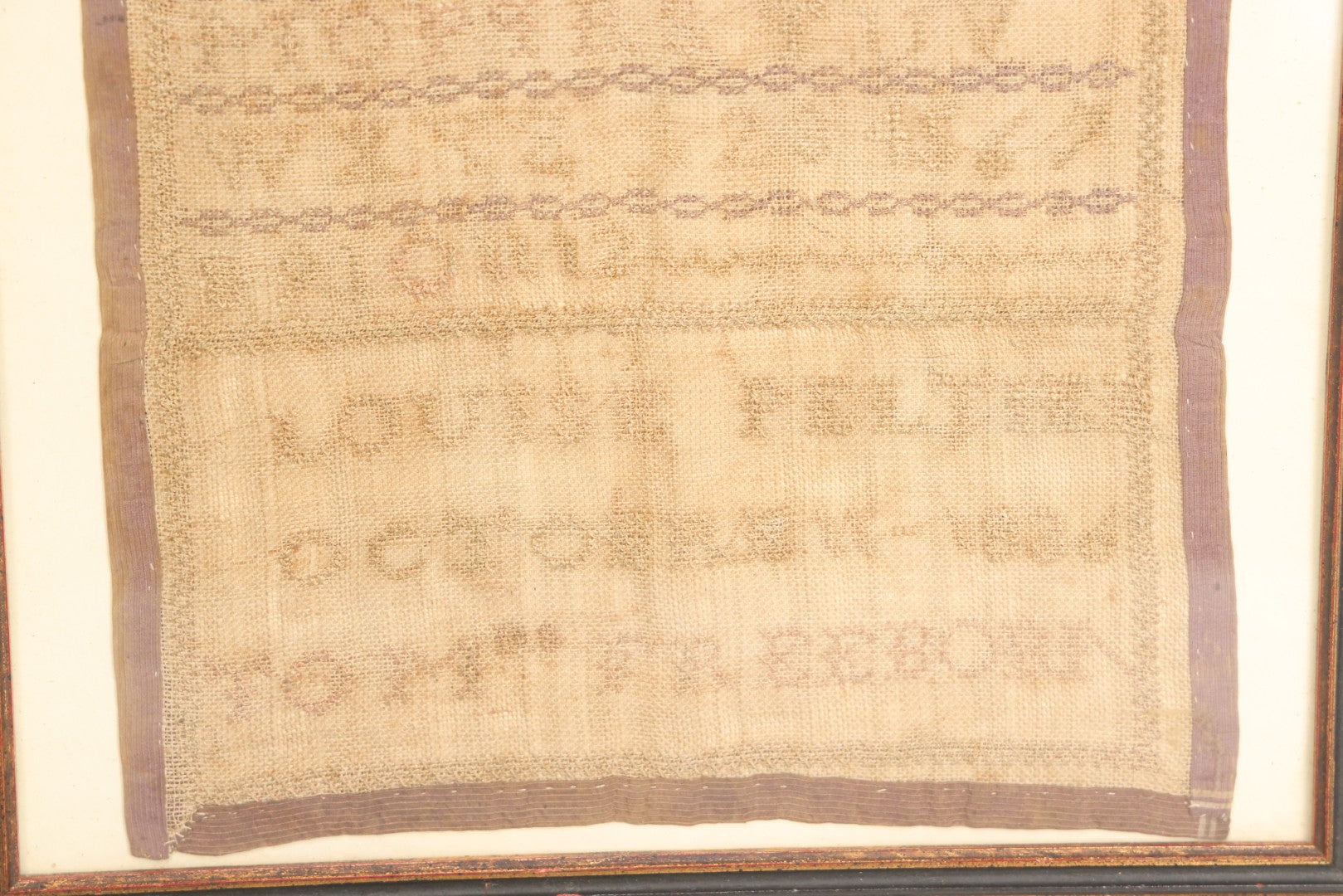 Lot 003 - Antique Needlework Sampler With Letters And Numbers, Signed Louise Peltier, Tom Freeborn, Dated 1836, In Frame, 11-1/2" x 9-7/8"