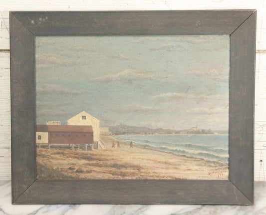 Lot 004 - Antique Painting On Board Of Revere Beach, Revere Massachusetts, Artist Signed D. Morrison, Dated 1876, In Frame, 14-1/2" x 11-1/2"