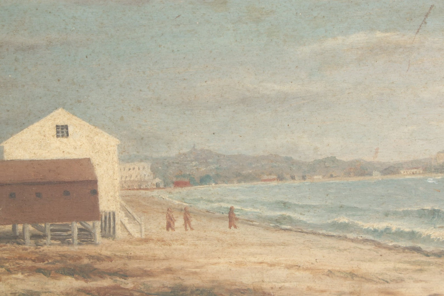 Lot 004 - Antique Painting On Board Of Revere Beach, Revere Massachusetts, Artist Signed D. Morrison, Dated 1876, In Frame, 14-1/2" x 11-1/2"
