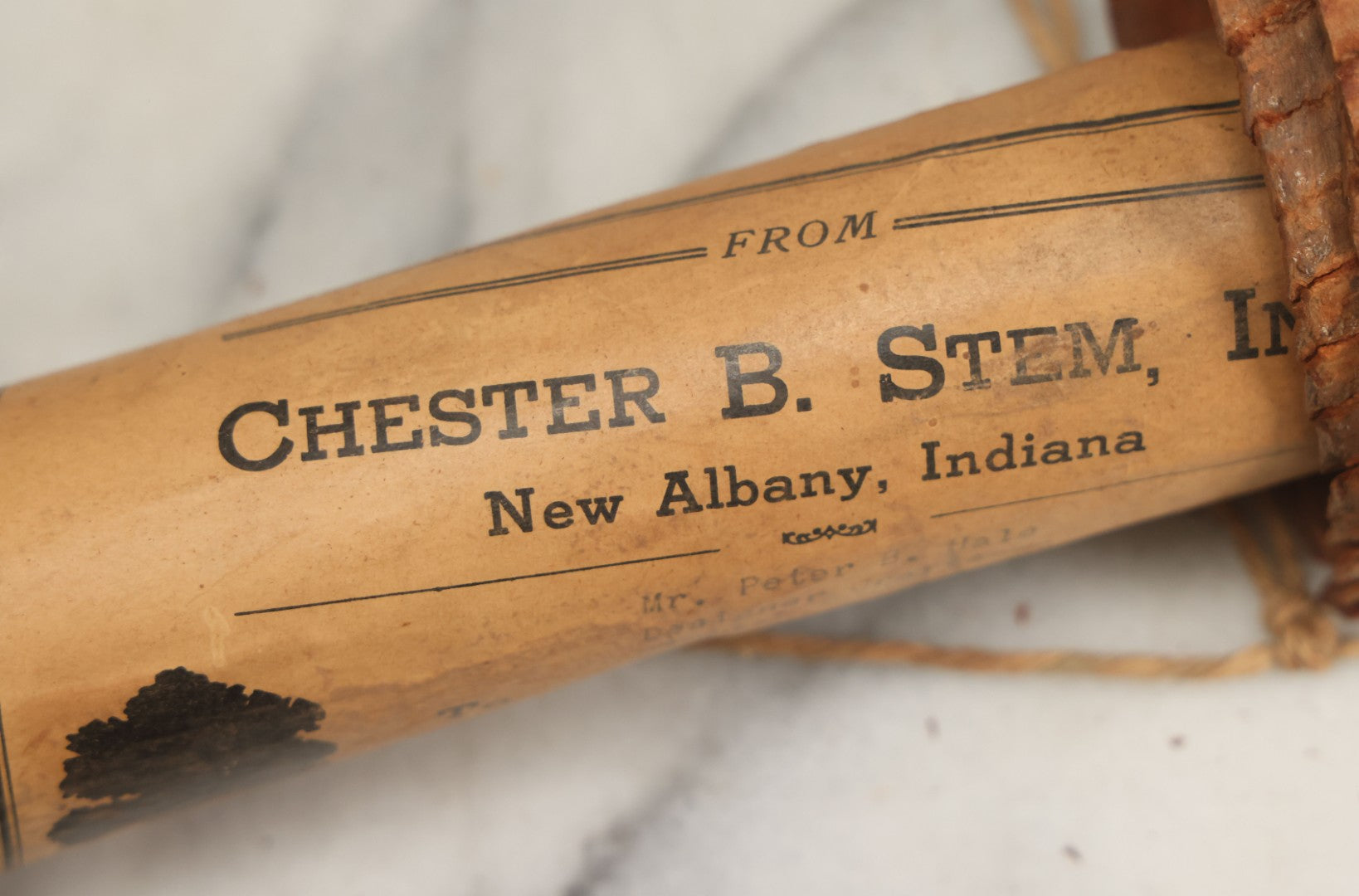 Lot 007 - Antique Snakeskin Store Display With Two Varieties Of Snakeskin On Hanging Cardboard Tube, Sent From Chester B. Stem Inc., New Albany, Indiana, To Mr. Peter B. Hale, Designer And Craftsman Of Hampton, Connecticut