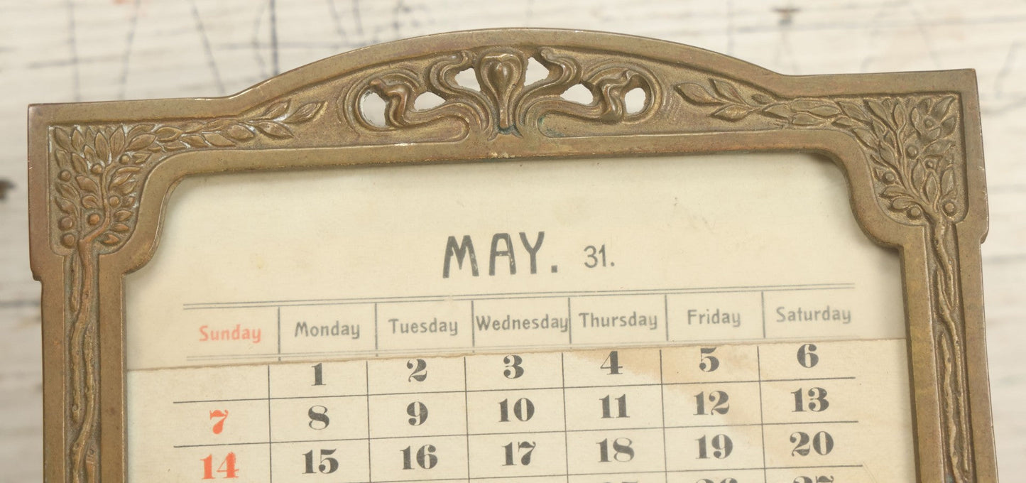 Lot 009 - Antique Art Nouveau Cast Metal Perpetual Calendar, "Tempus Fugit" ("Time Flies"), From Virgil Poem Georgics, With Complete Set Of Cardstock Inserts