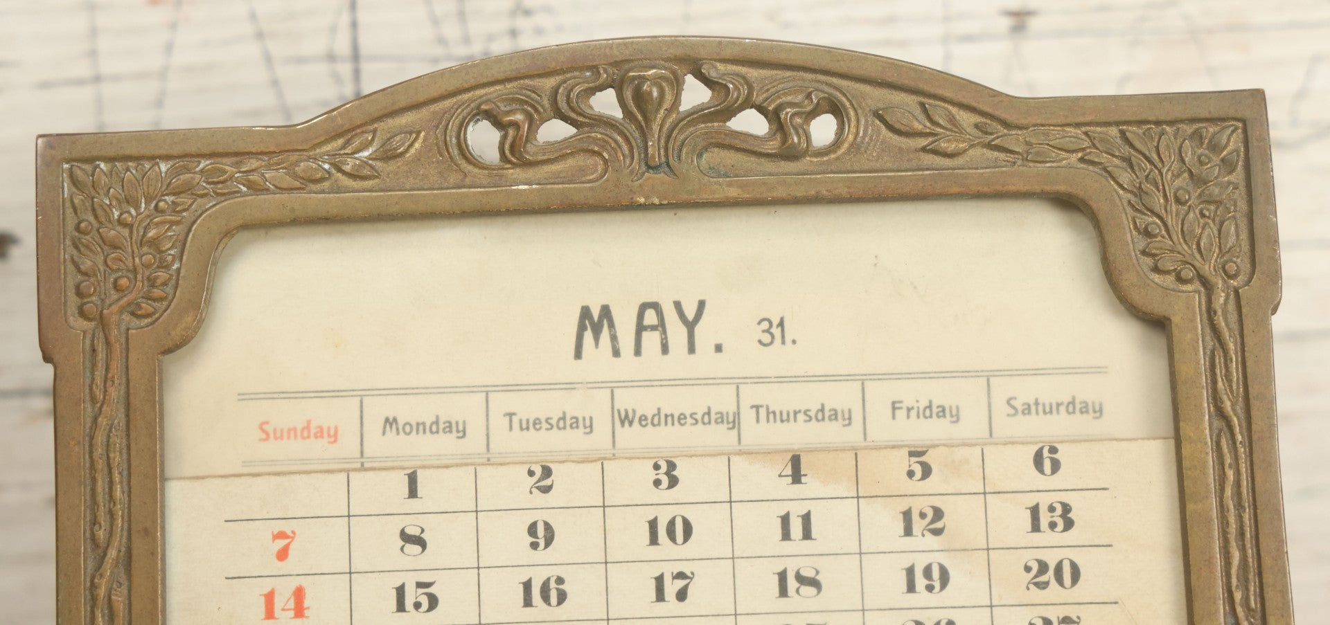 Lot 009 - Antique Art Nouveau Cast Metal Perpetual Calendar, "Tempus Fugit" ("Time Flies"), From Virgil Poem Georgics, With Complete Set Of Cardstock Inserts