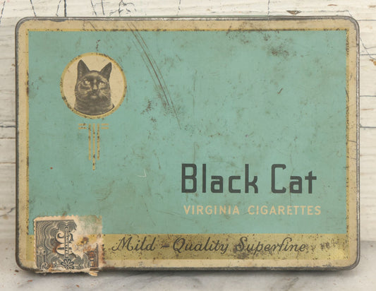 Lot 012 - Vintage Black Cat Virginia Cigarettes Tin, "Mild Quality, Superfine," Made In Canada