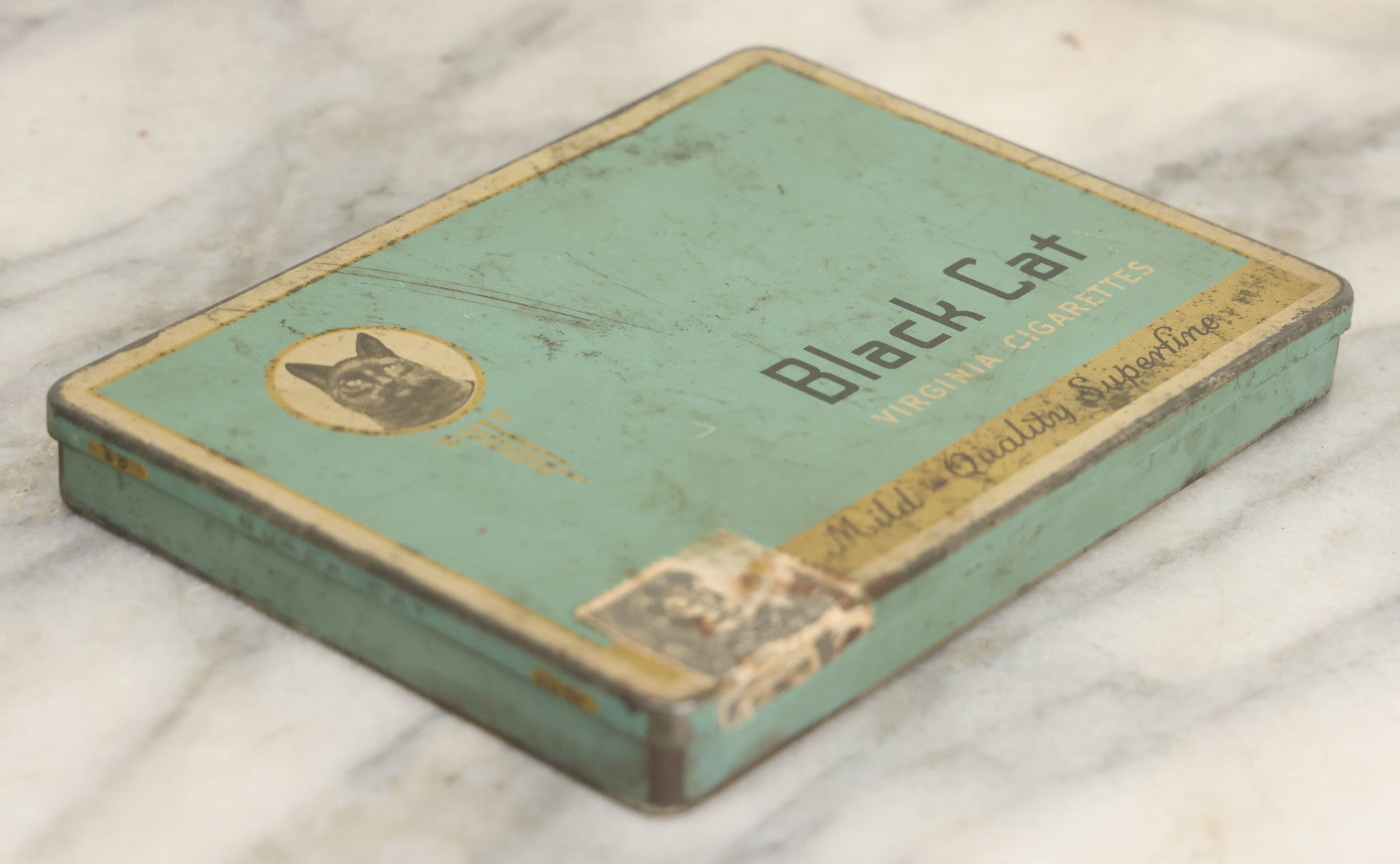 Lot 012 - Vintage Black Cat Virginia Cigarettes Tin, "Mild Quality, Superfine," Made In Canada