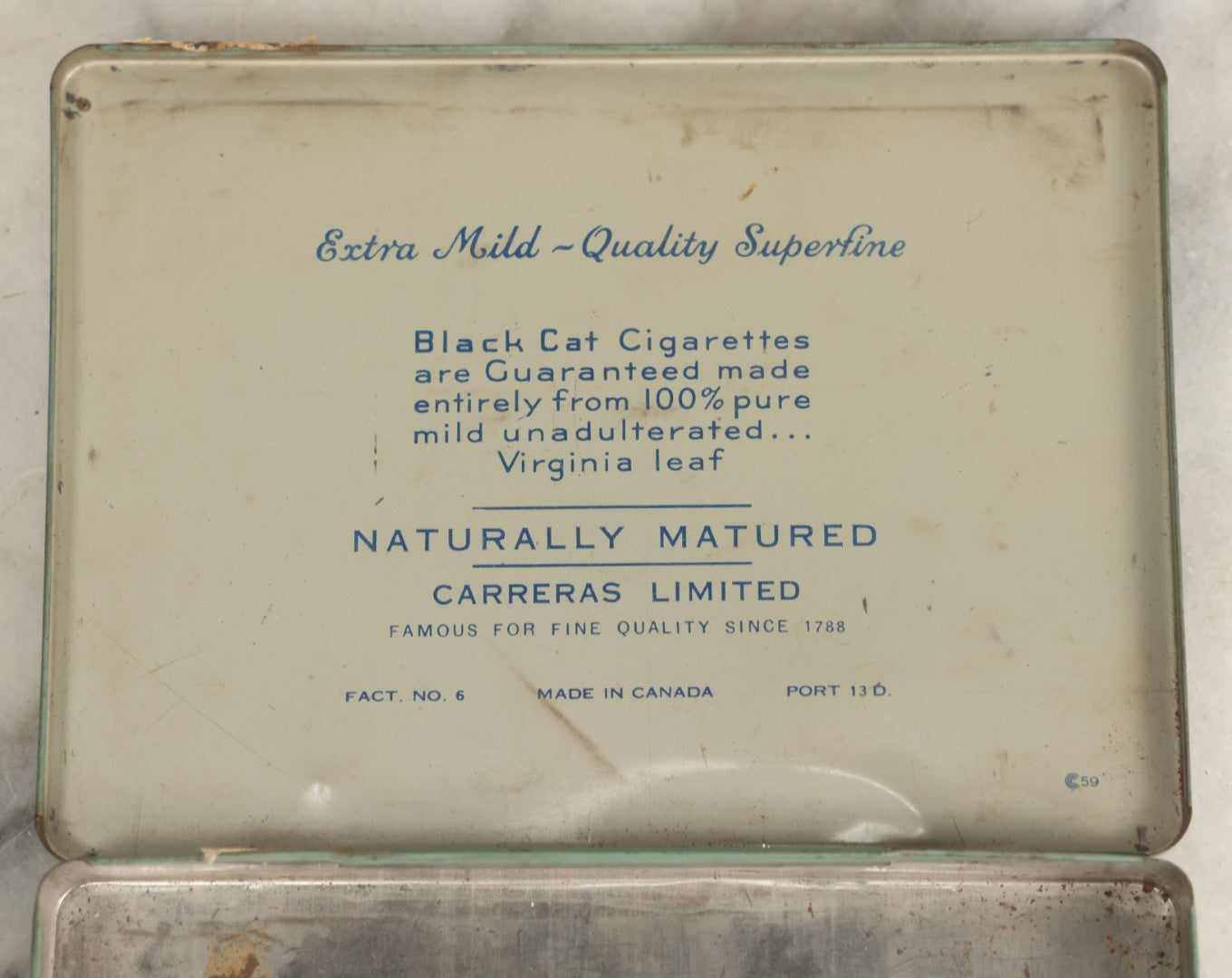 Lot 012 - Vintage Black Cat Virginia Cigarettes Tin, "Mild Quality, Superfine," Made In Canada