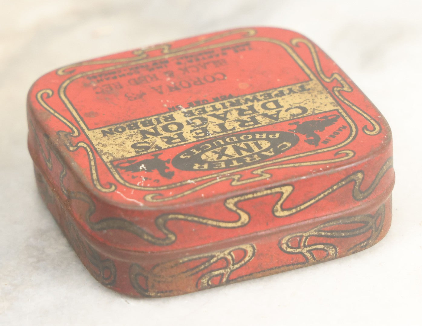 Lot 013 - Antique Carter's Dragon Typewriter Ribbon Tin Lithograph Advertising Tin, By Carter Inx Products, With Dragon Motif
