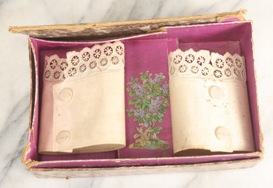 Lot 015 - Antique Ladies Cuff Set Pair In Original Box, Missing Lid, With Paper Label, As Found, Note Wear To Box